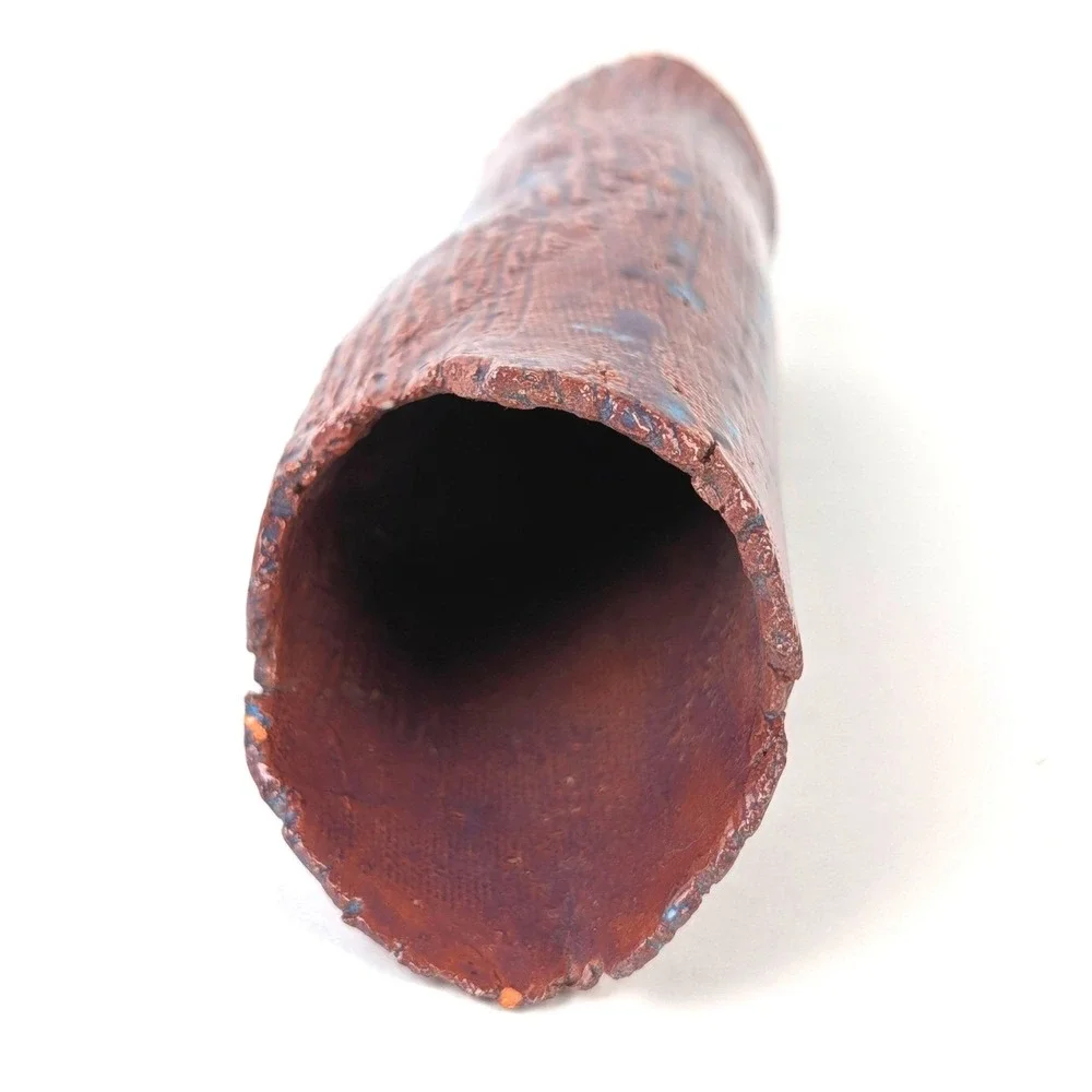 Studio Art Pottery Vase Brown Bark Texture Cobalt Blue Glaze Organic Modern 6in